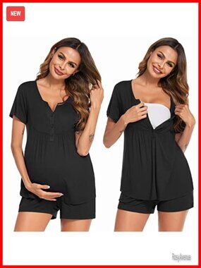 Maternity Nursing Pajama Set Short Sleeve Postpartum Breastfeeding Sleepwear